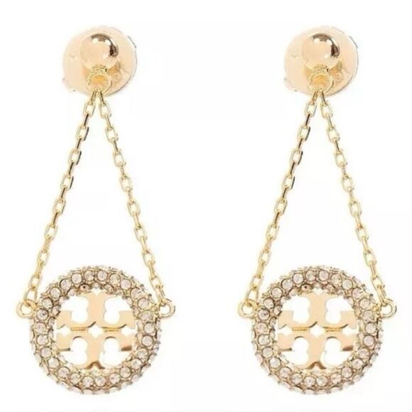 Tory Burch Dangle Chain Crystal Earrings 18YG plated - Picture 9 of 9
